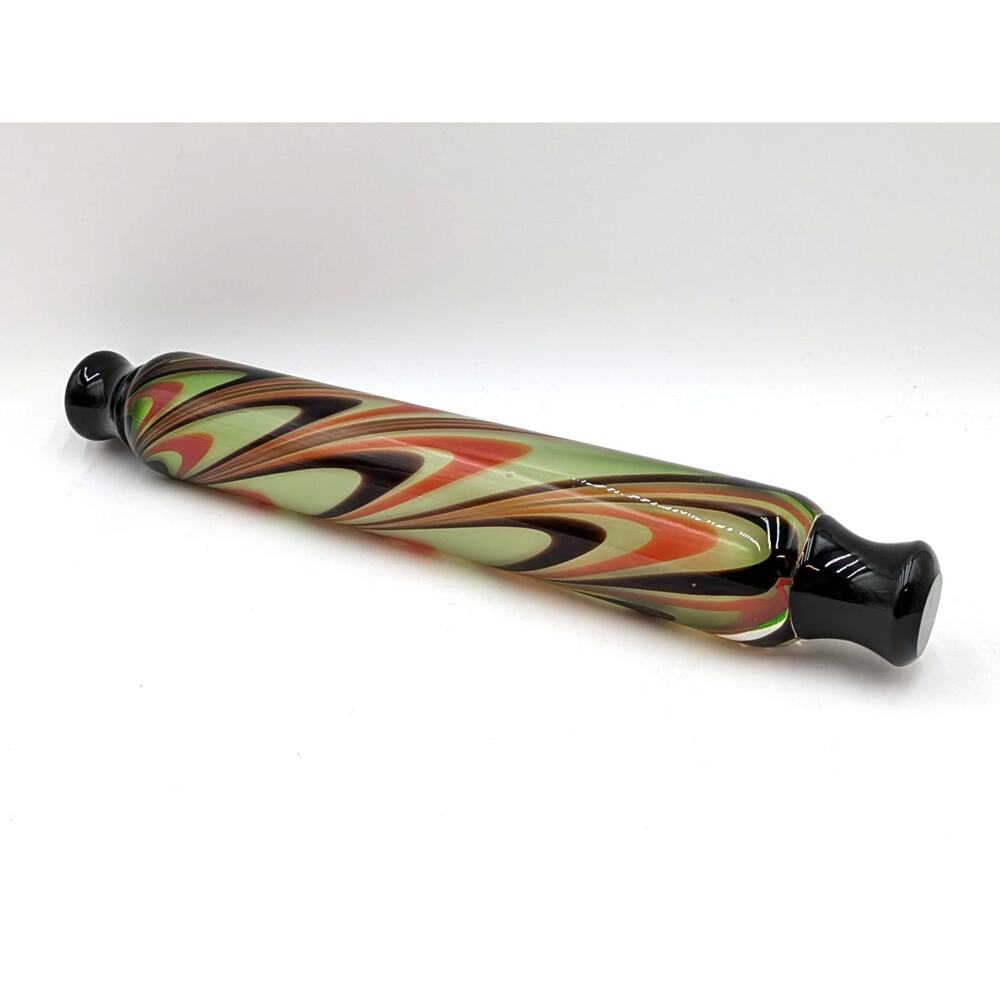Handblown Green Black Red Swirled Glass Rolling Pin